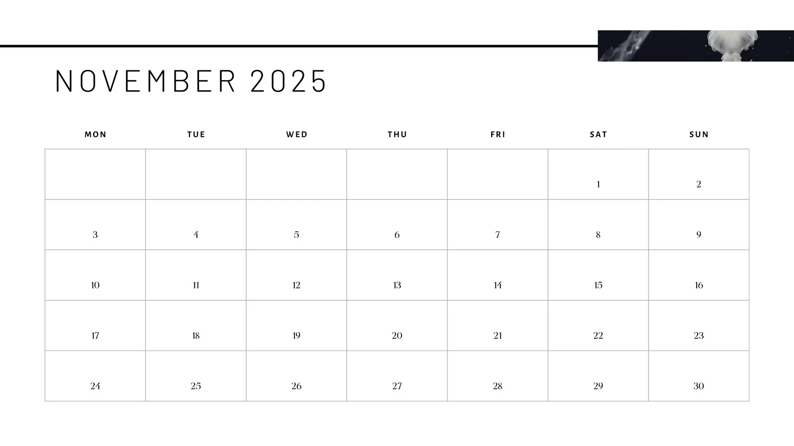 Blank November Calendar Month Printable