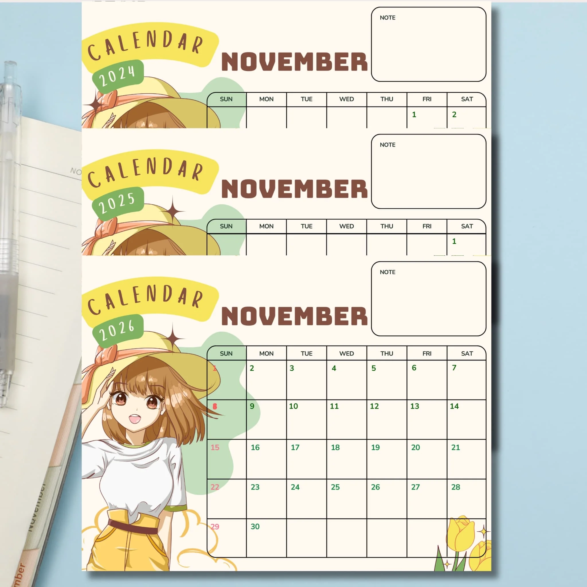 Free Anime Hand Drawn November Calendar 2024 2026 Yellow Free Anime Hand Drawn November Calendar 2024 2026 Yellow