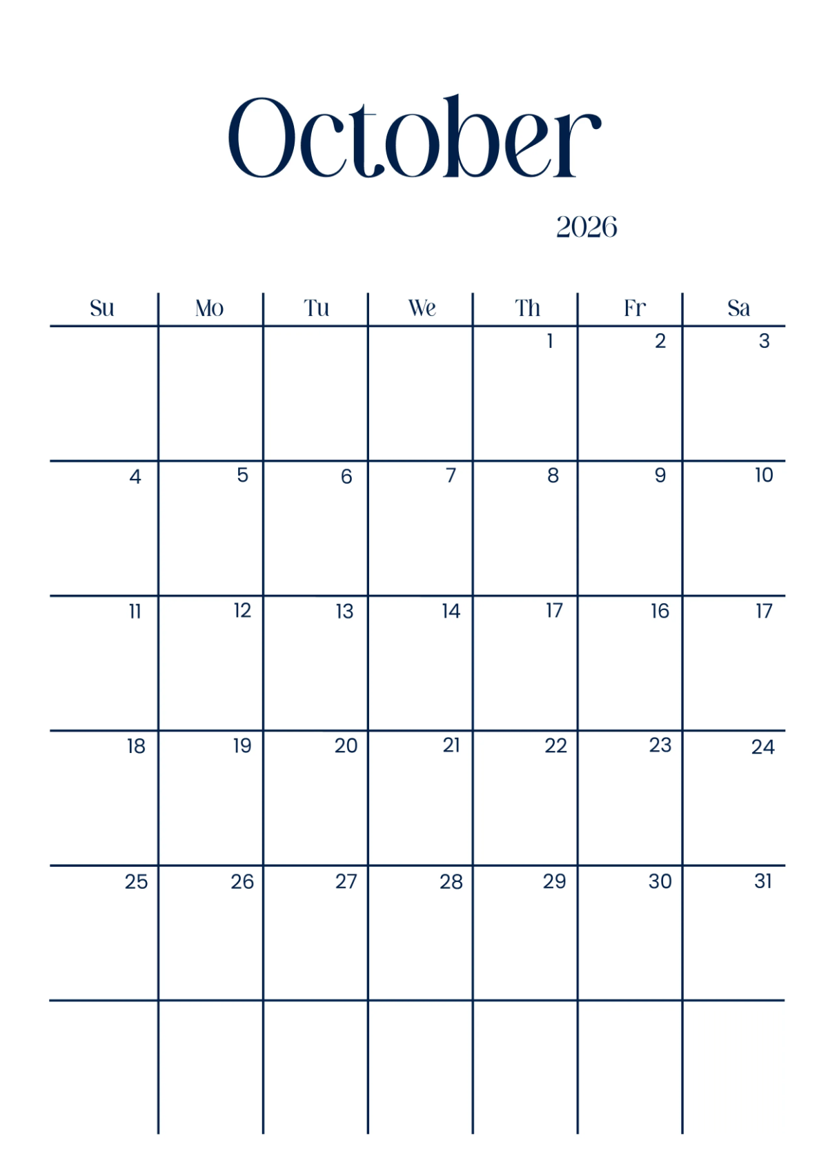Free Artistic October 2026 Calendar Template To Edit Online