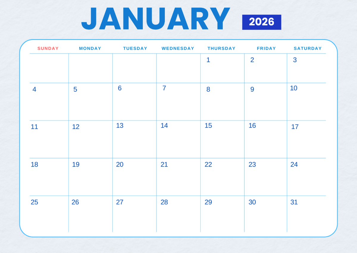 Free Blank January 2026 Calendar Template To Edit Online