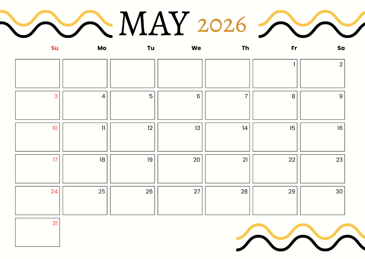 Free Blank May 2026 Weekly Calendar Template To Edit Online