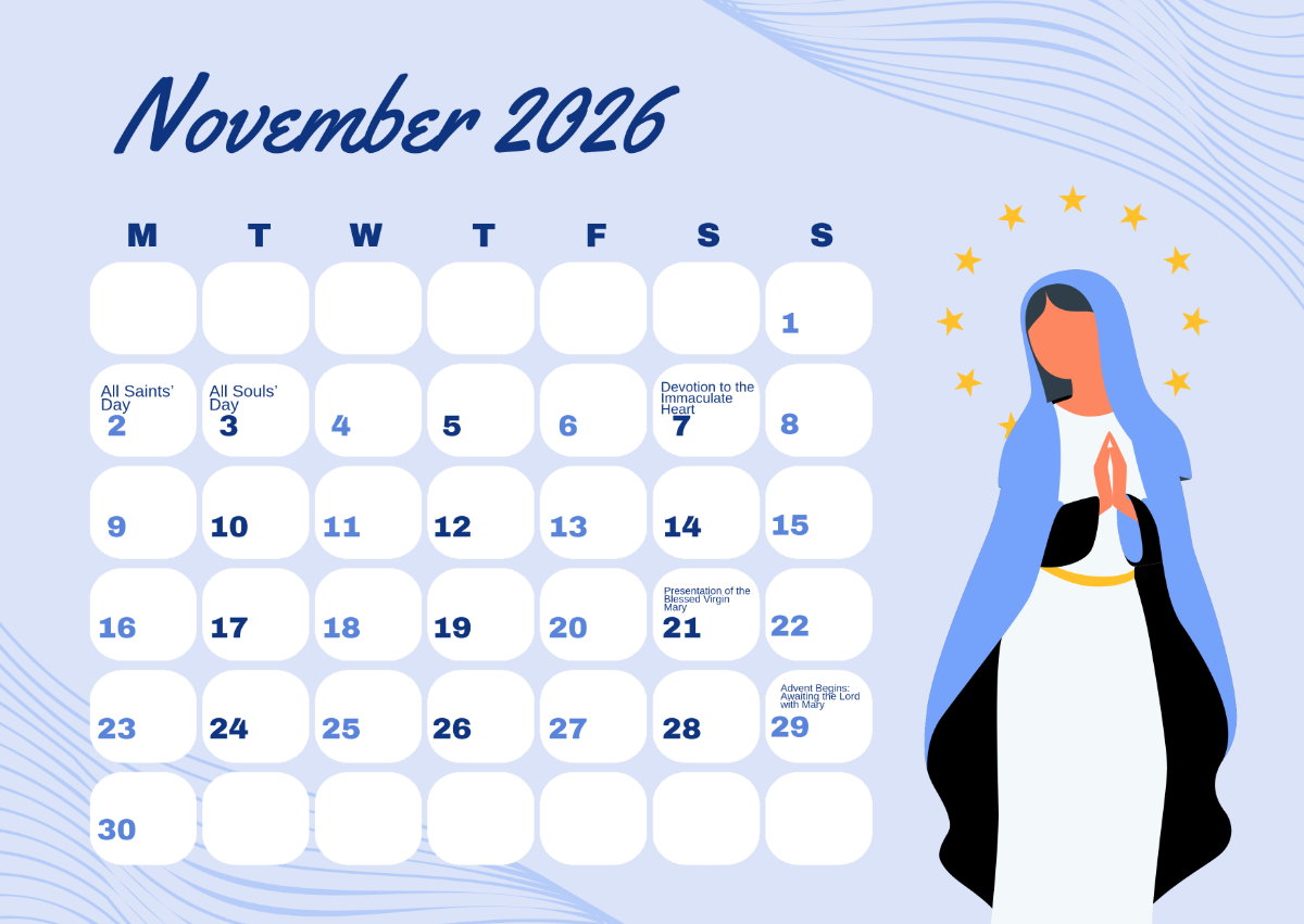 Free Blessed Marian November 2026 Calendar Template To Edit Online