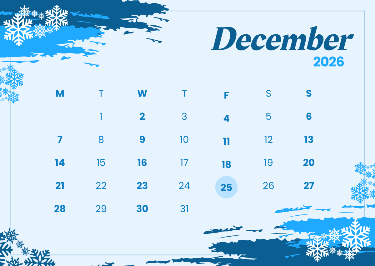 Free Brush Stroke December 2026 Calendar Template To Edit Online
