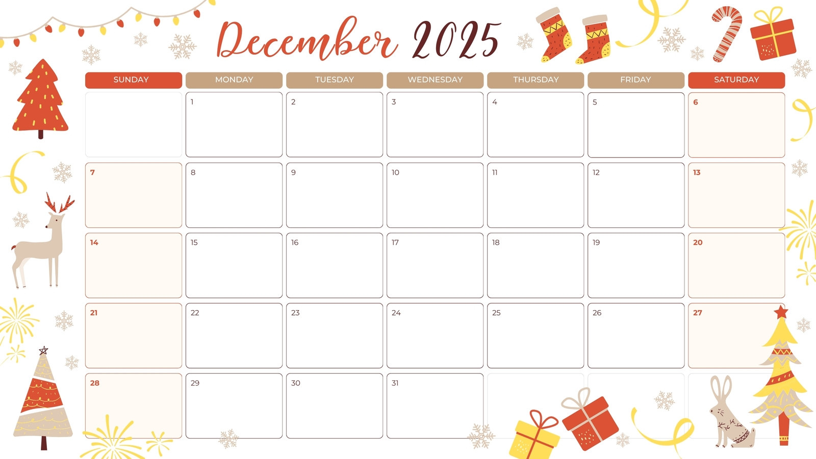 Christmas December Calendar Printable Free