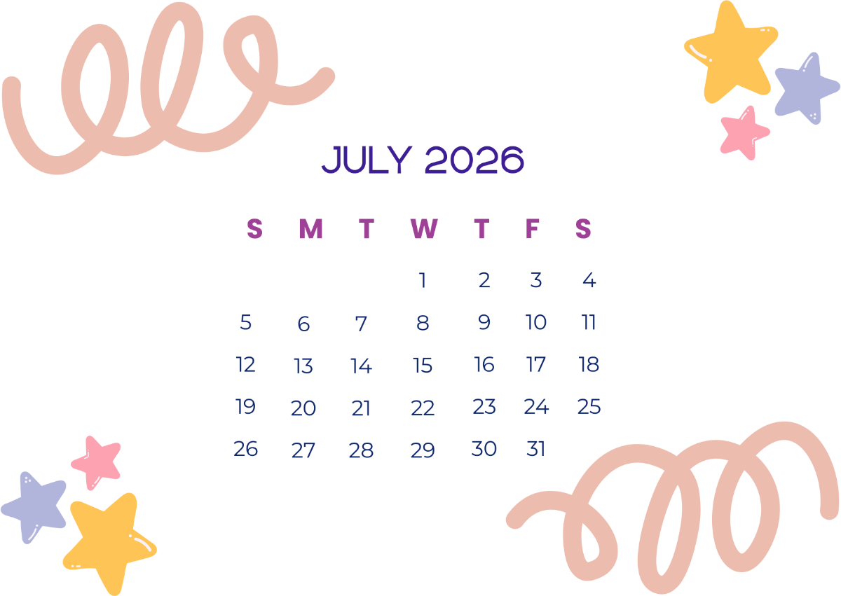 July 2026 Calendar Desktop Background