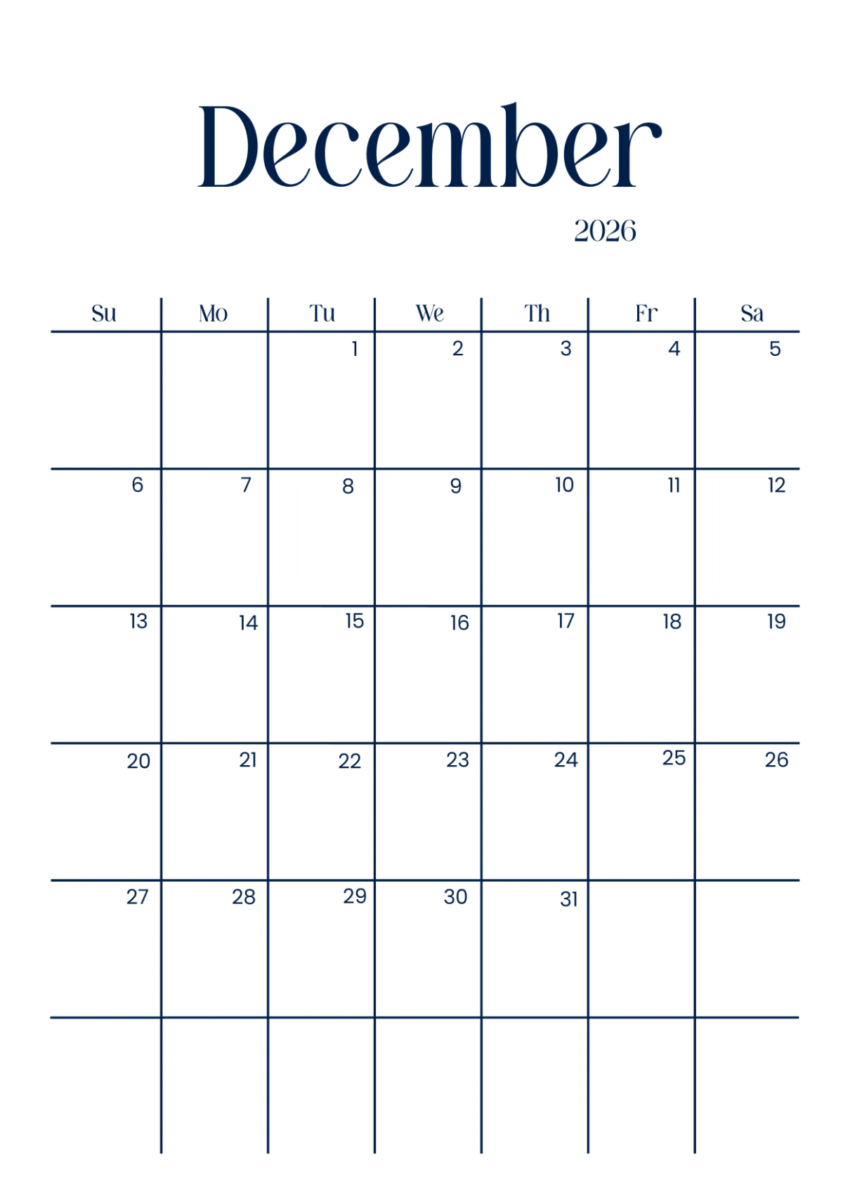 Free December 2026 Calendar For Teacher Template To Edit Online