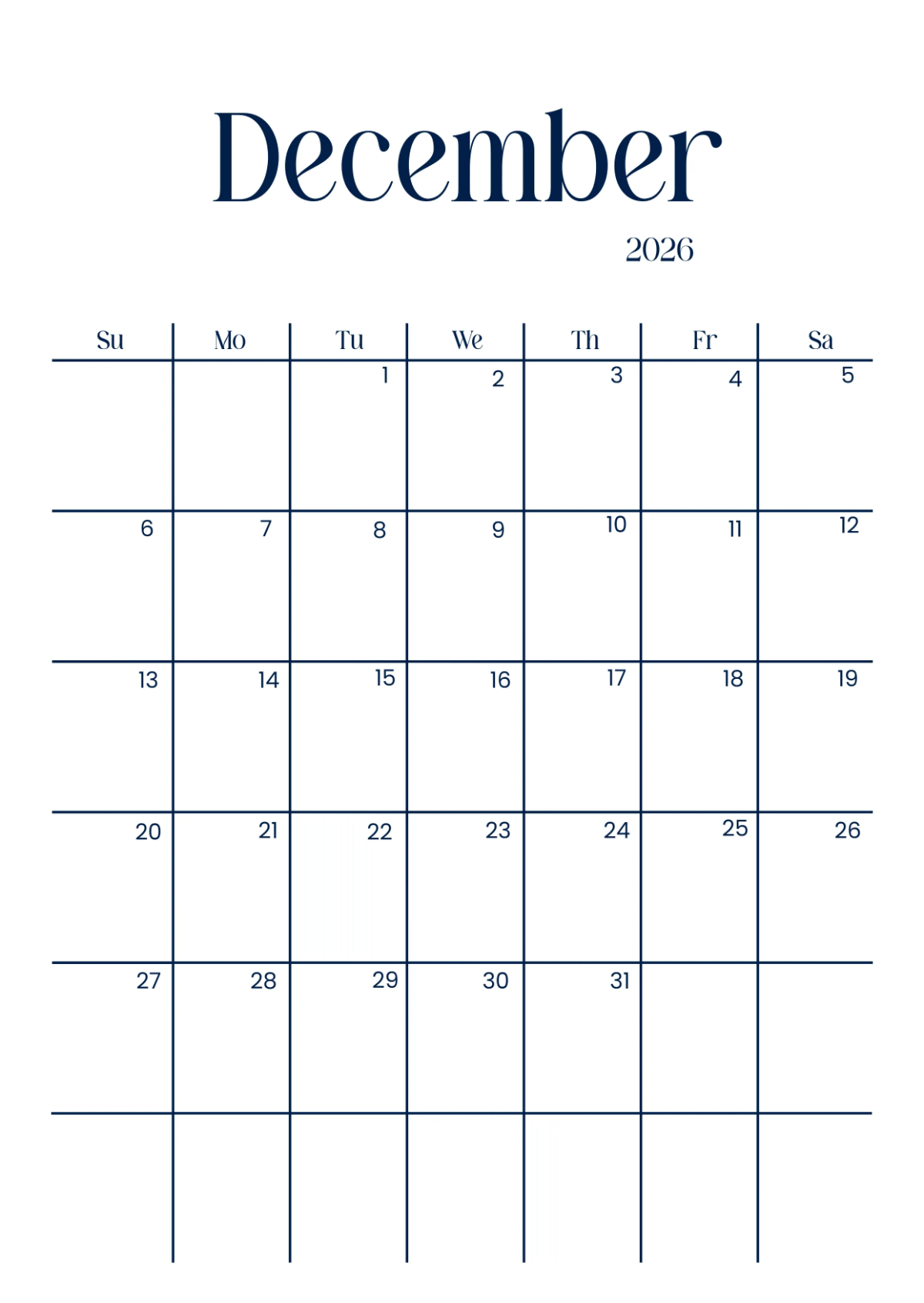 Free December 2026 Desk Calendar Template To Edit Online