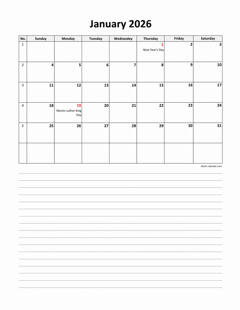 Free Download 2026 Excel Calendar Large Day Boxes Space For 