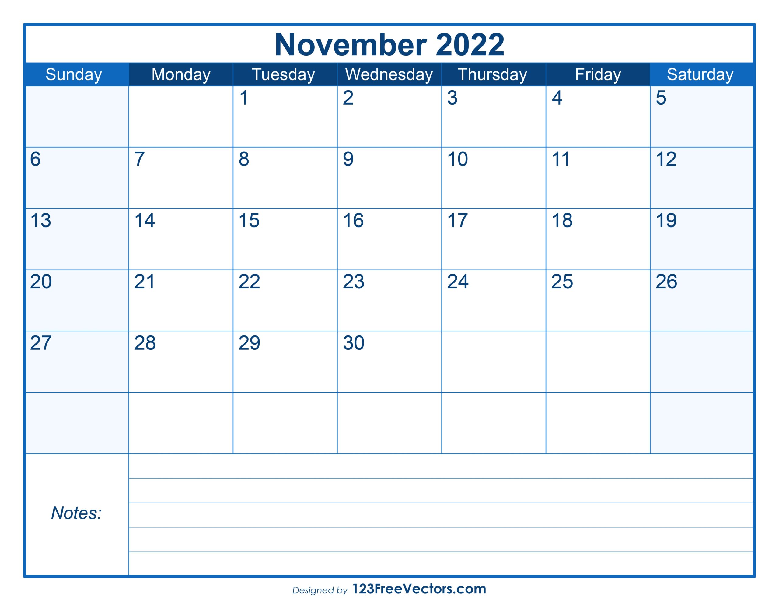 Free Download Blank Printable November Calendar 2022