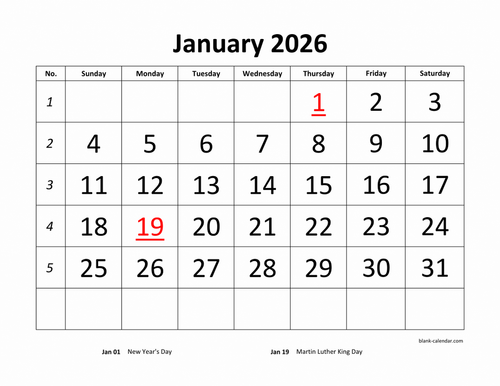 Printable November 2026 Calendar Bold Print