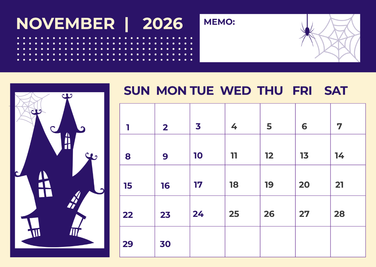 Free Halloween November 2026 Calendar Template To Edit Online