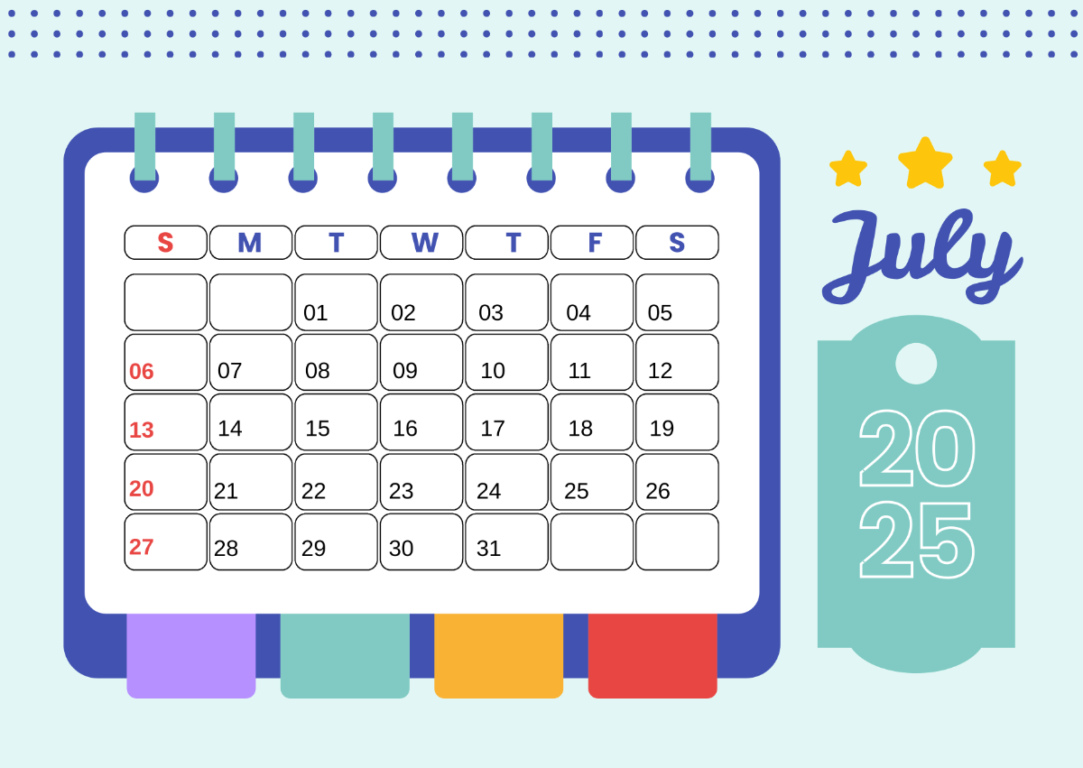 Free July 2025 Daily Calendar Template To Edit Online