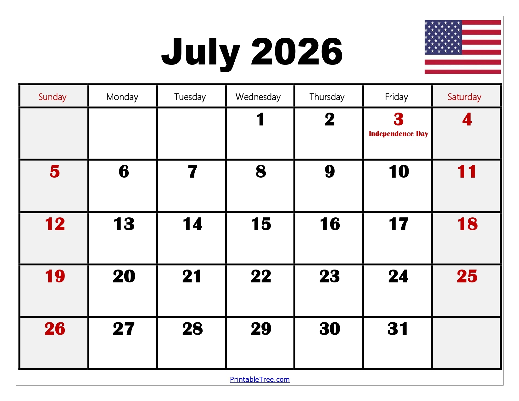 June July 2026 Calendar Printable