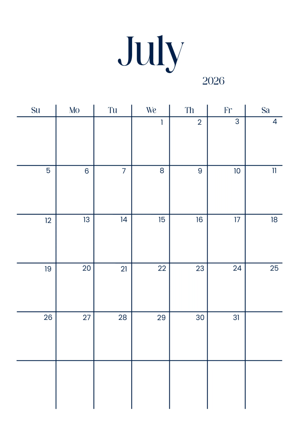 Free July 2026 Calendar With Image Template To Edit Online