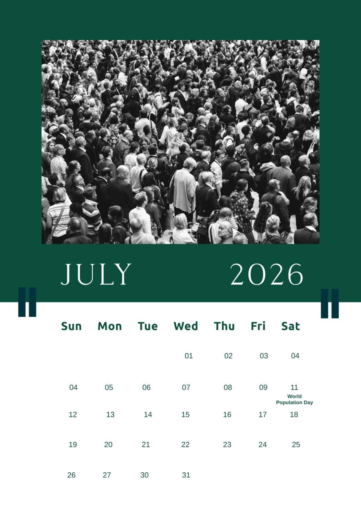 Free July 2026 Population Calendar Template To Edit Online