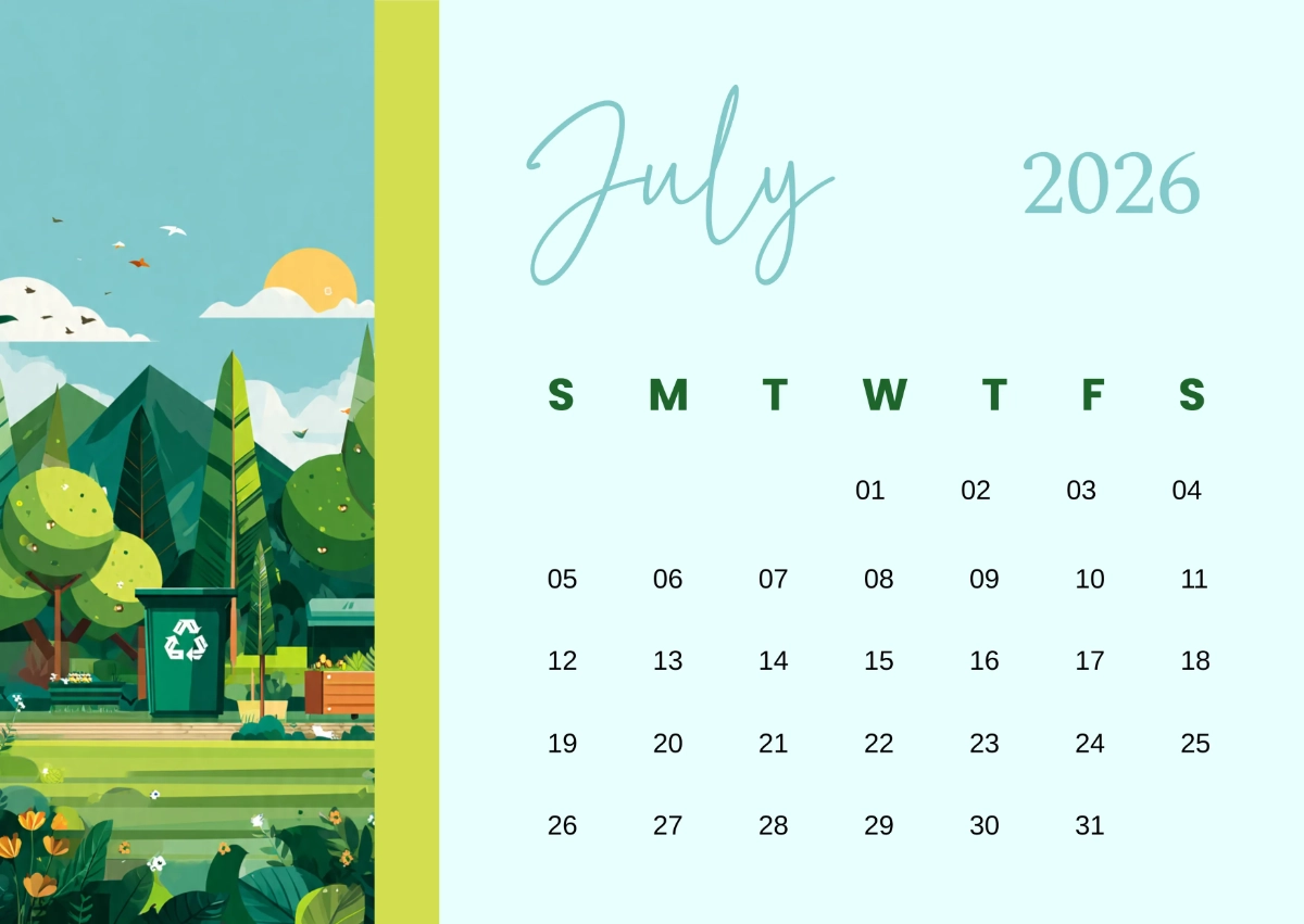Editable July Calendar 2026