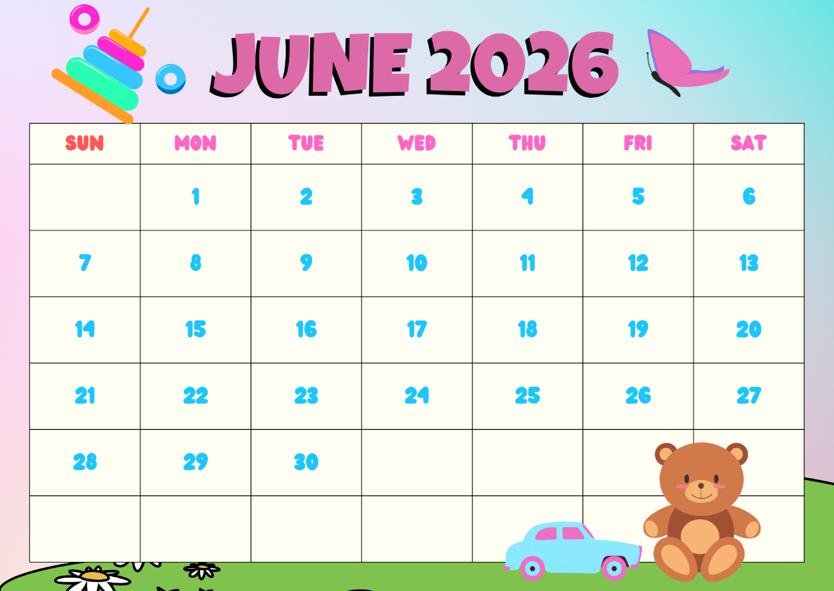 Calendar June 2026 Editable
