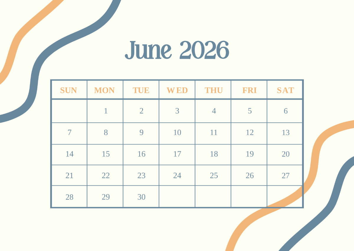 Free June 2026 Calendar Template To Edit Online