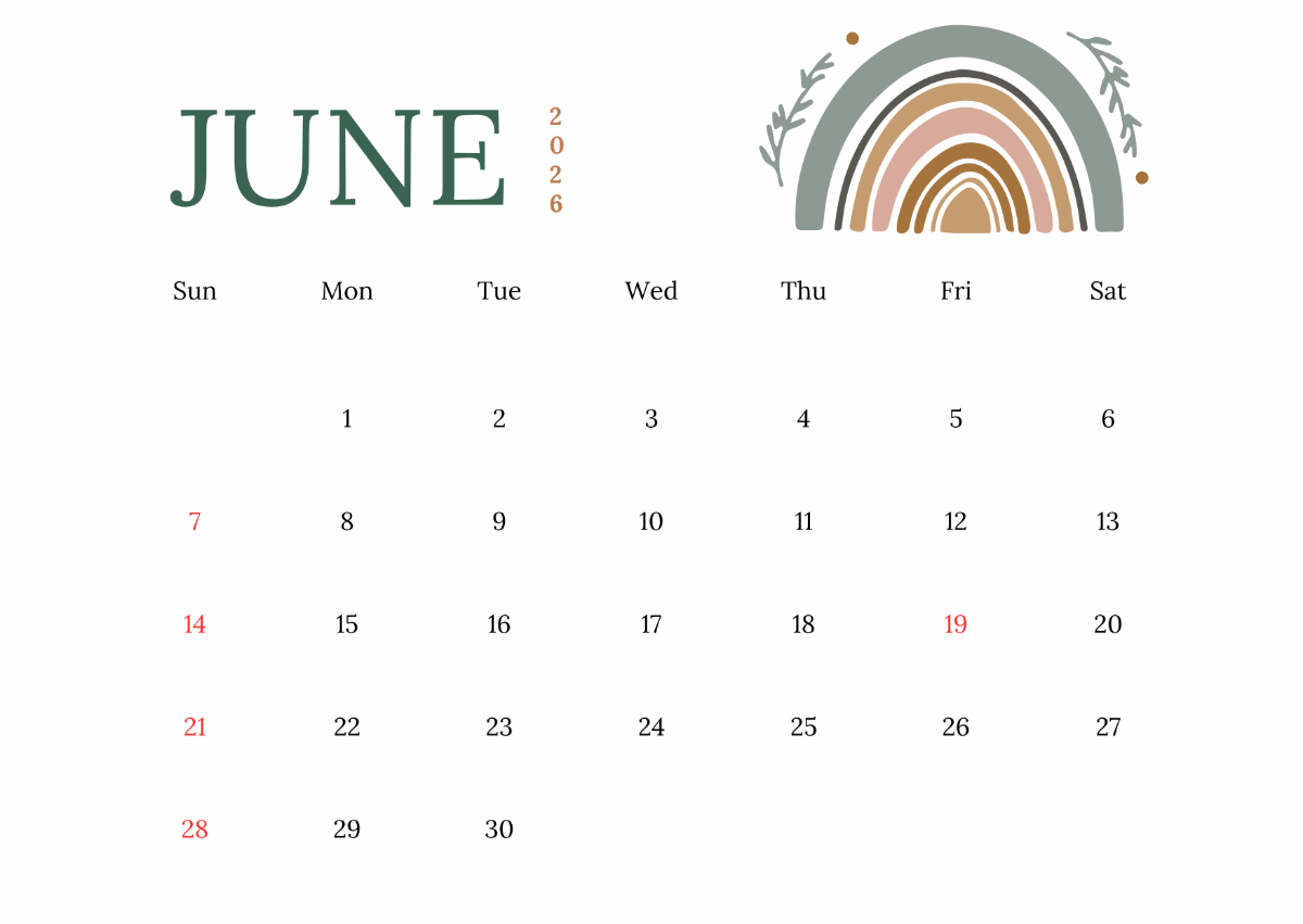 June Calendar 2026 Wallpaper