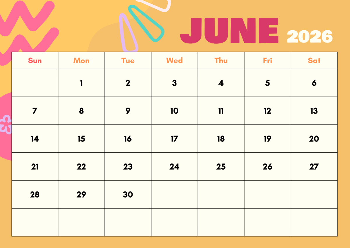 Calendar June 2026 Template Calendar June 2026 Template