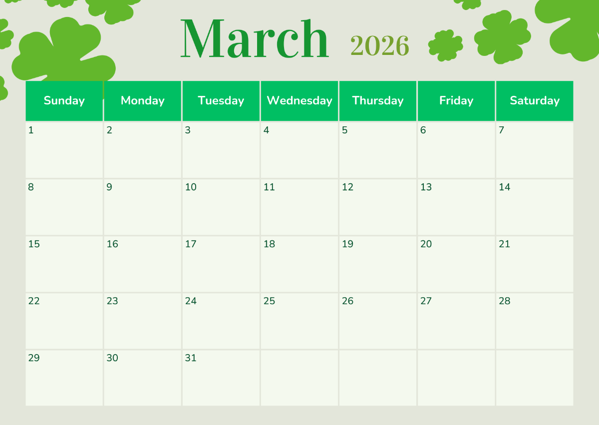 Free March 2026 St Patrick s Calendar Template To Edit Online