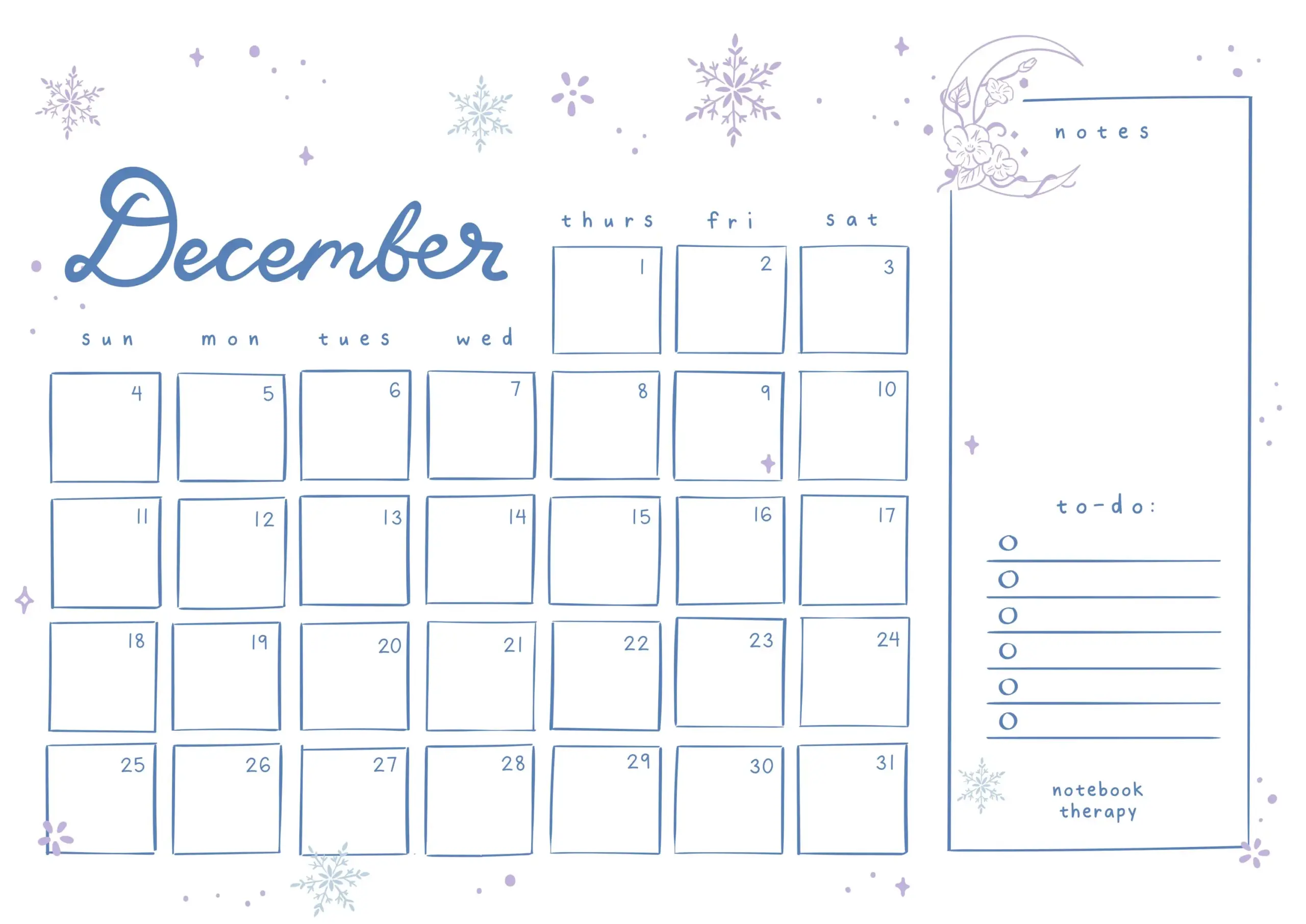 December Calendar Printable Pretty