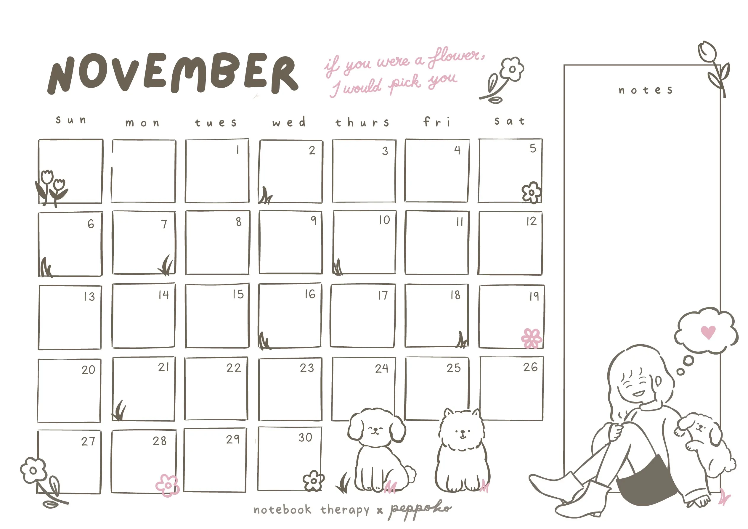 Free Monthly Calendar Printable NotebookTherapy