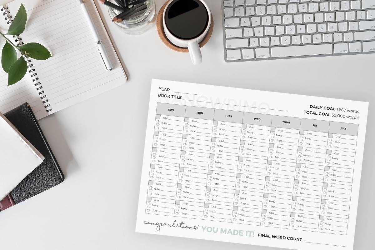 Free NaNoWriMo Word Tracker Printable Download