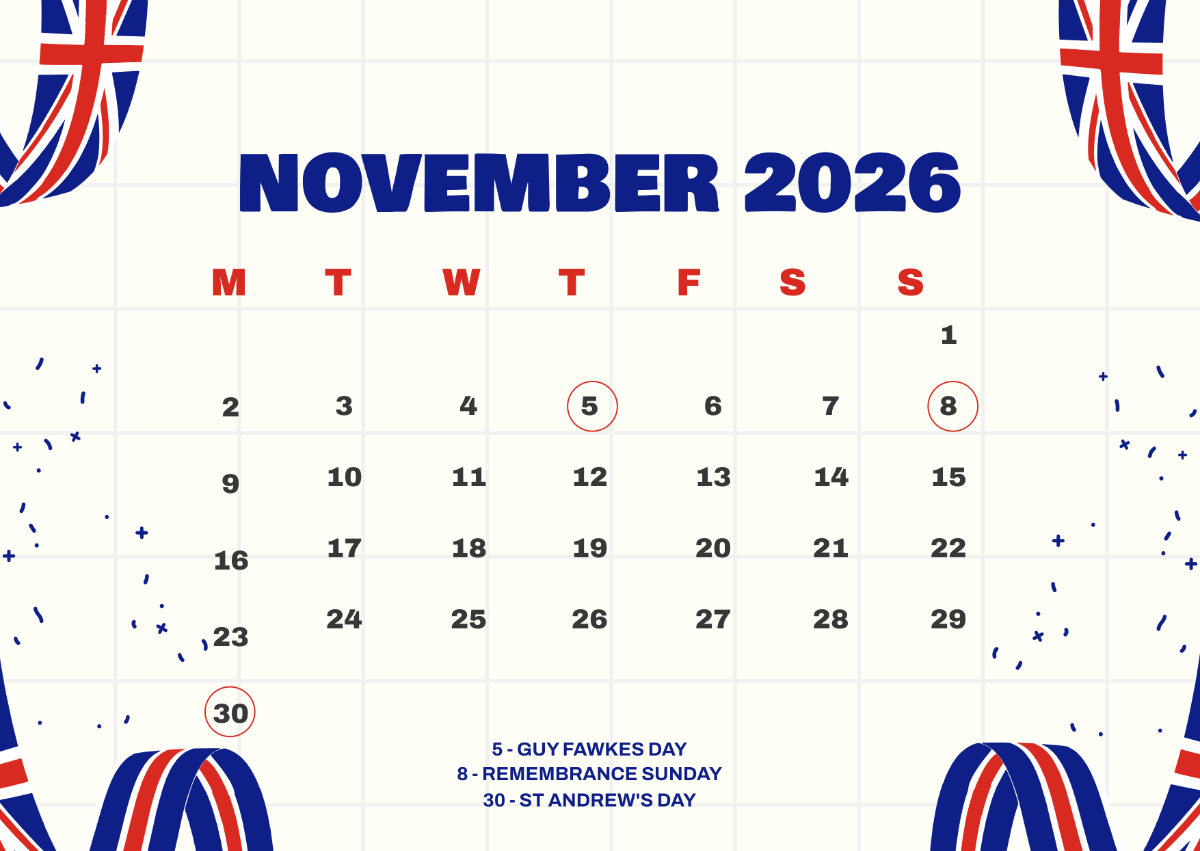 Uk Calendar Printable November 2026