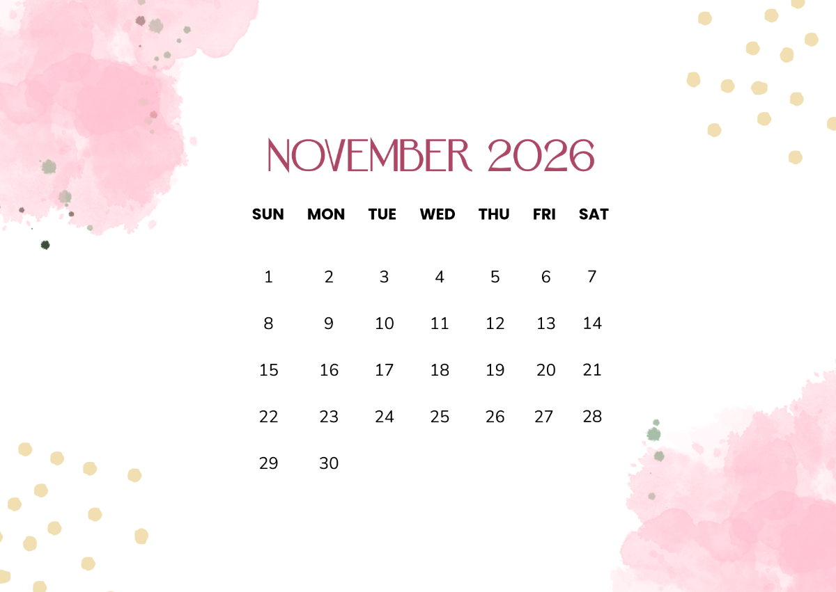 Free November 2026 Colorful Calendar Template To Edit Online