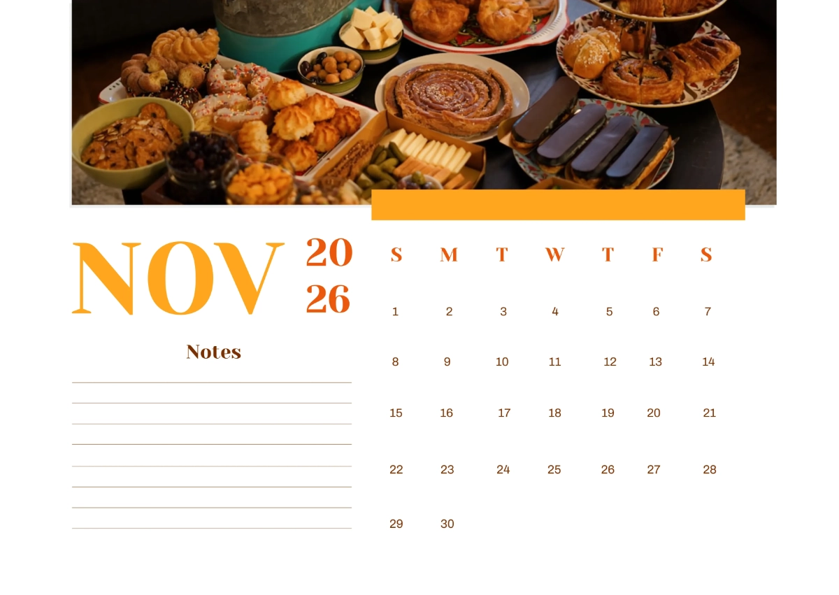 Free November 2026 Feast Calendar Template To Edit Online