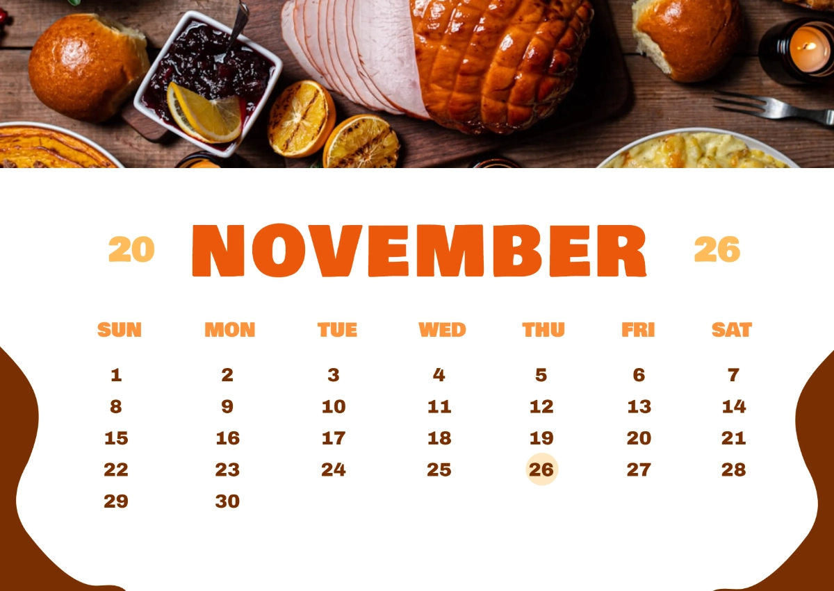 Free Printable November 2026 Calendar Thanksgiving