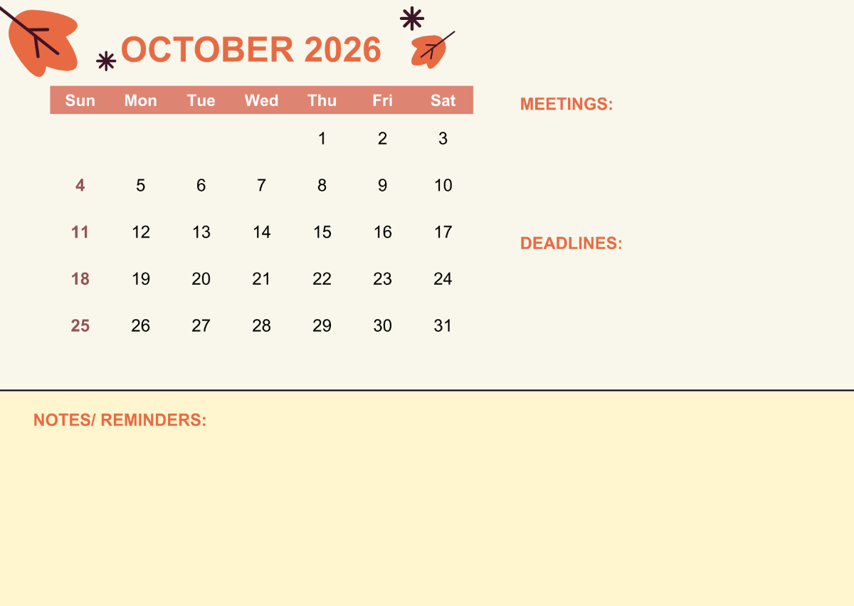 Free Printable Blank Calendar 20267