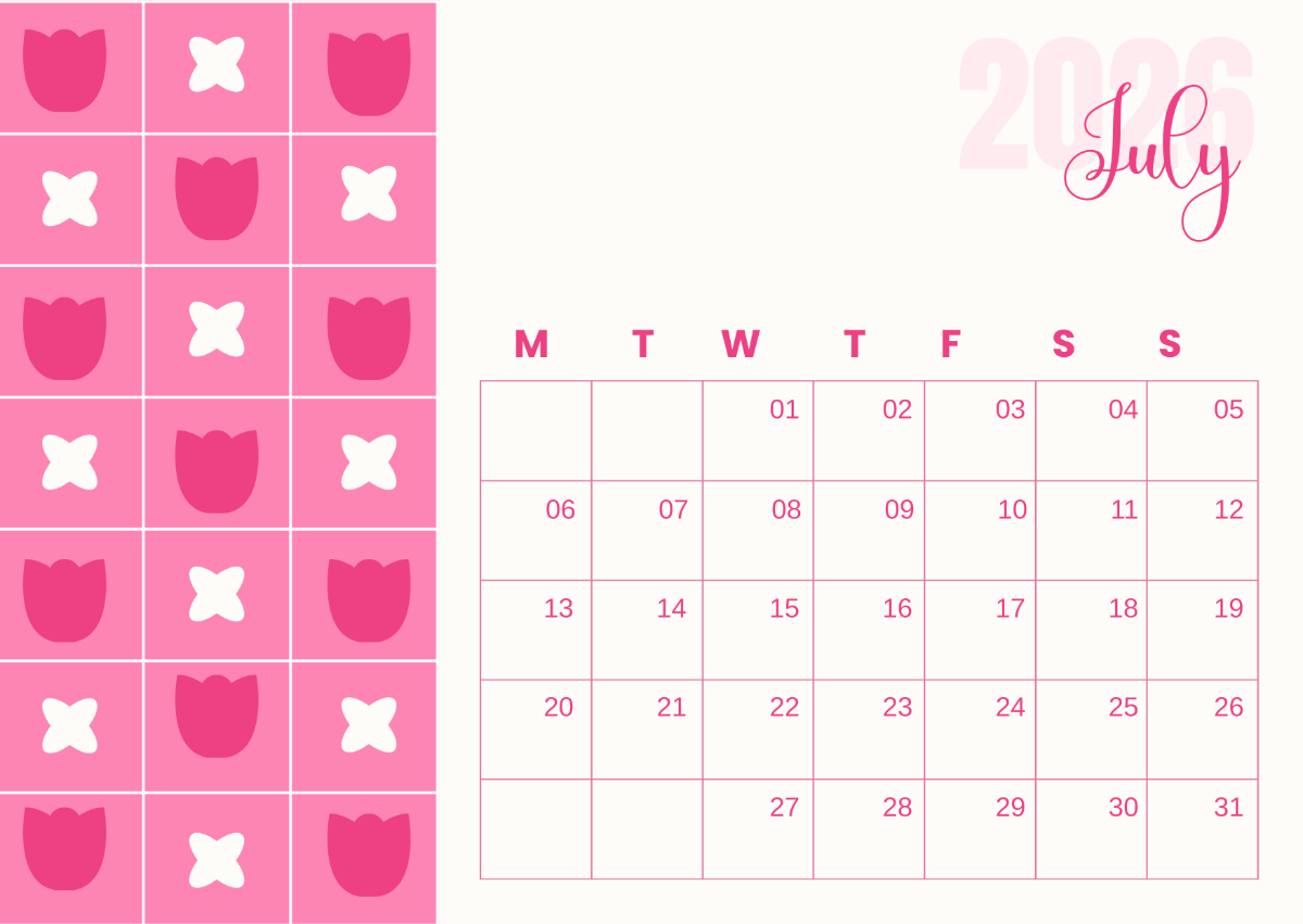Cute July 2026 Calendar