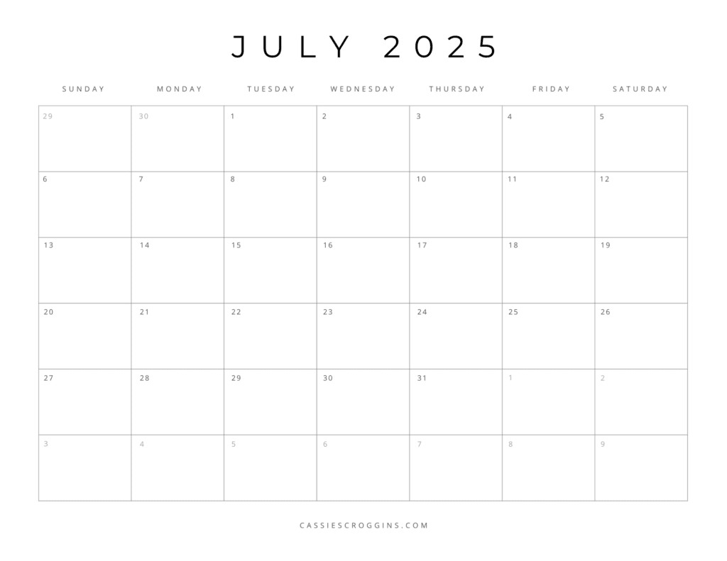 July 2025 Blank Calendar