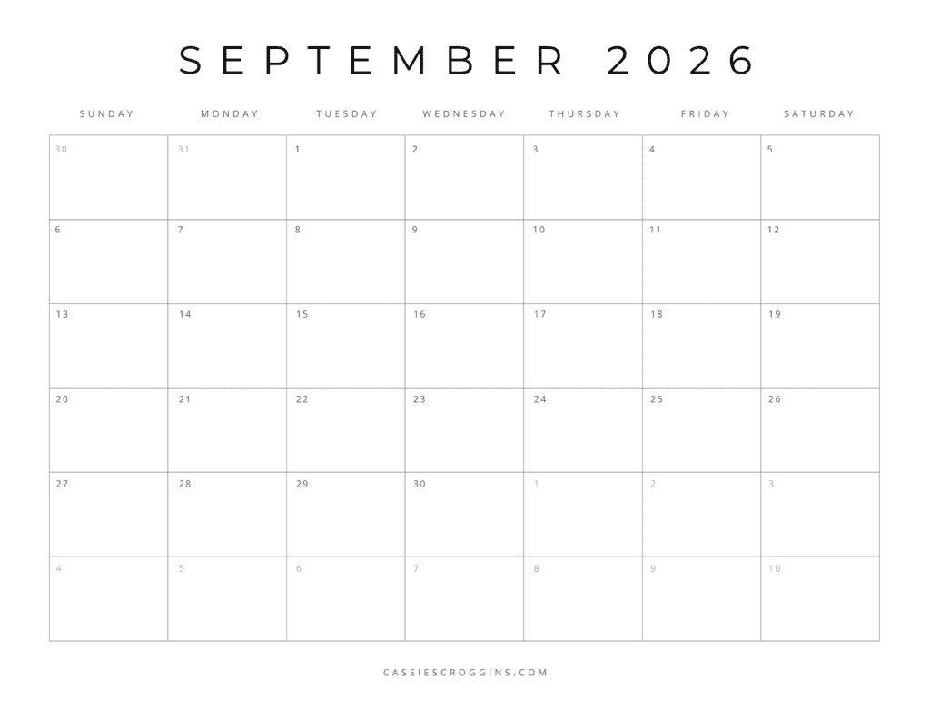 Free Printable 2026 Blank Calendar Templates All 12 Months 