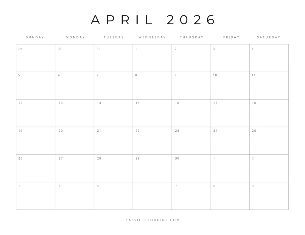 Blank 2026 Calendar Printable Pages