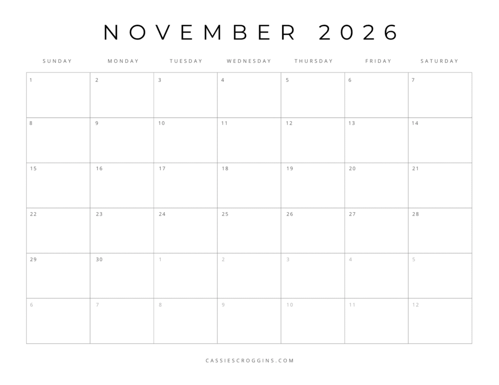 Free Printable 2026 Blank Calendar Templates All 12 Months 
