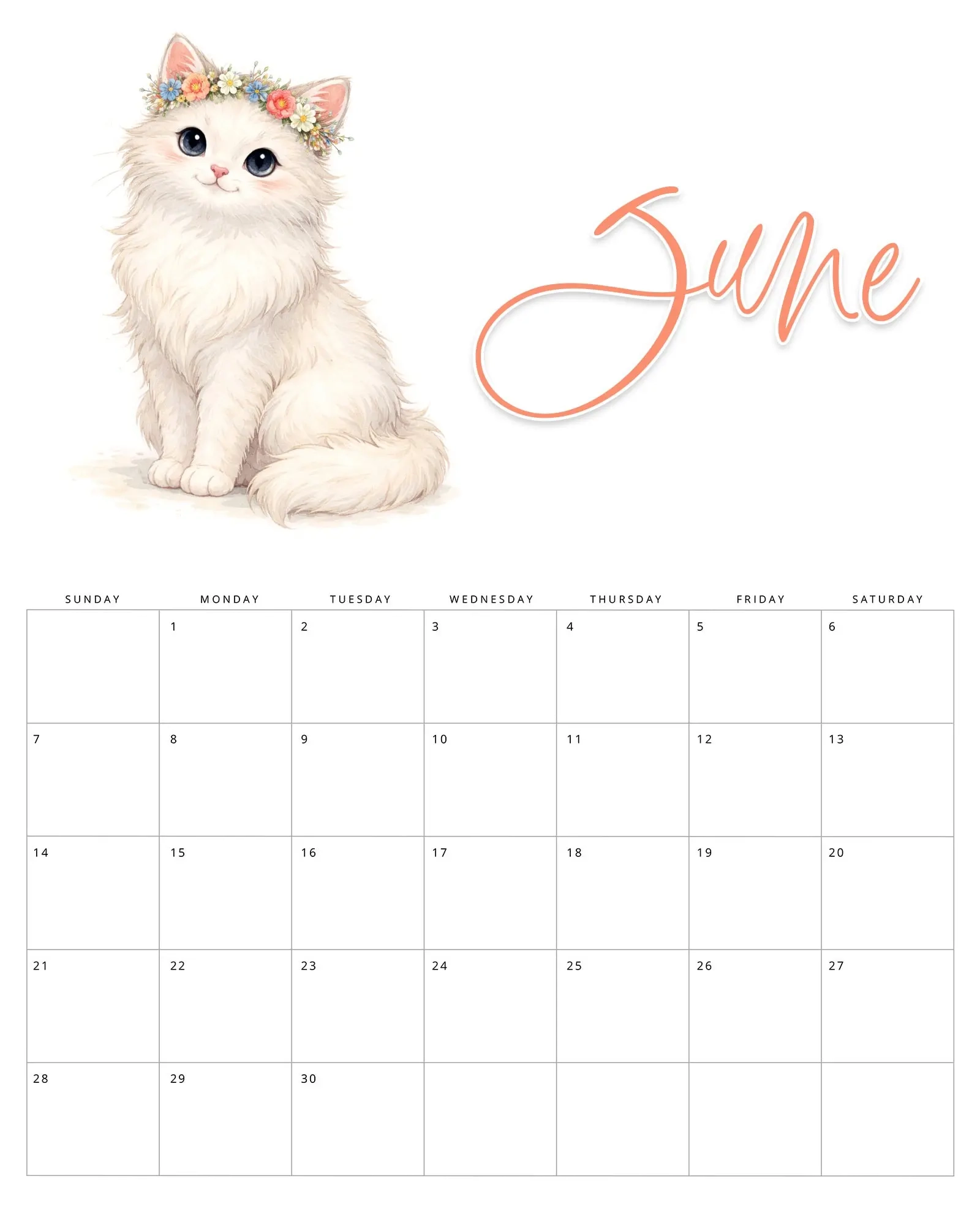 Free Printable 2026 Cute Cat Calendar The Cottage Market