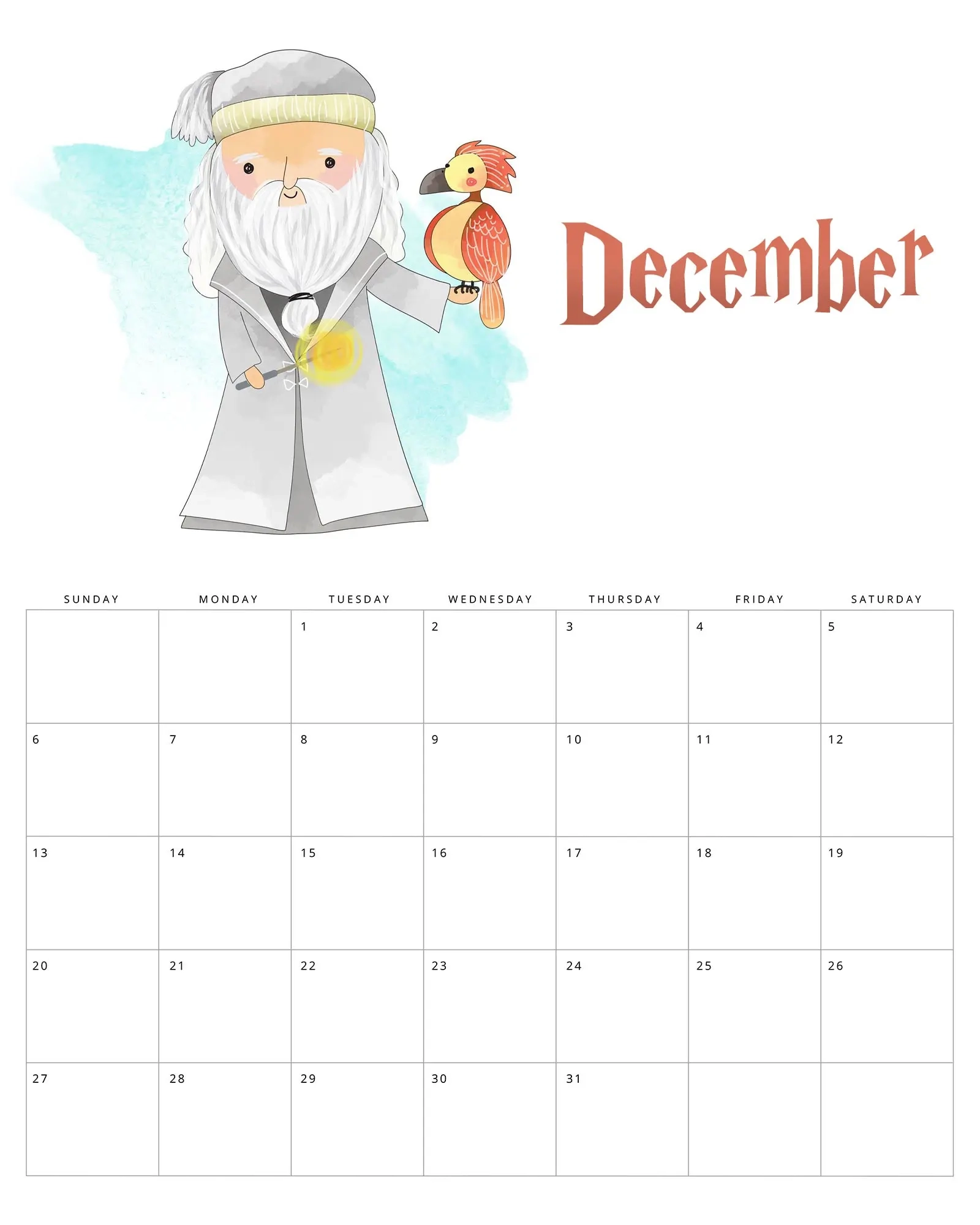 Free Printable 2026 Harry Potter Calendar The Cottage Market