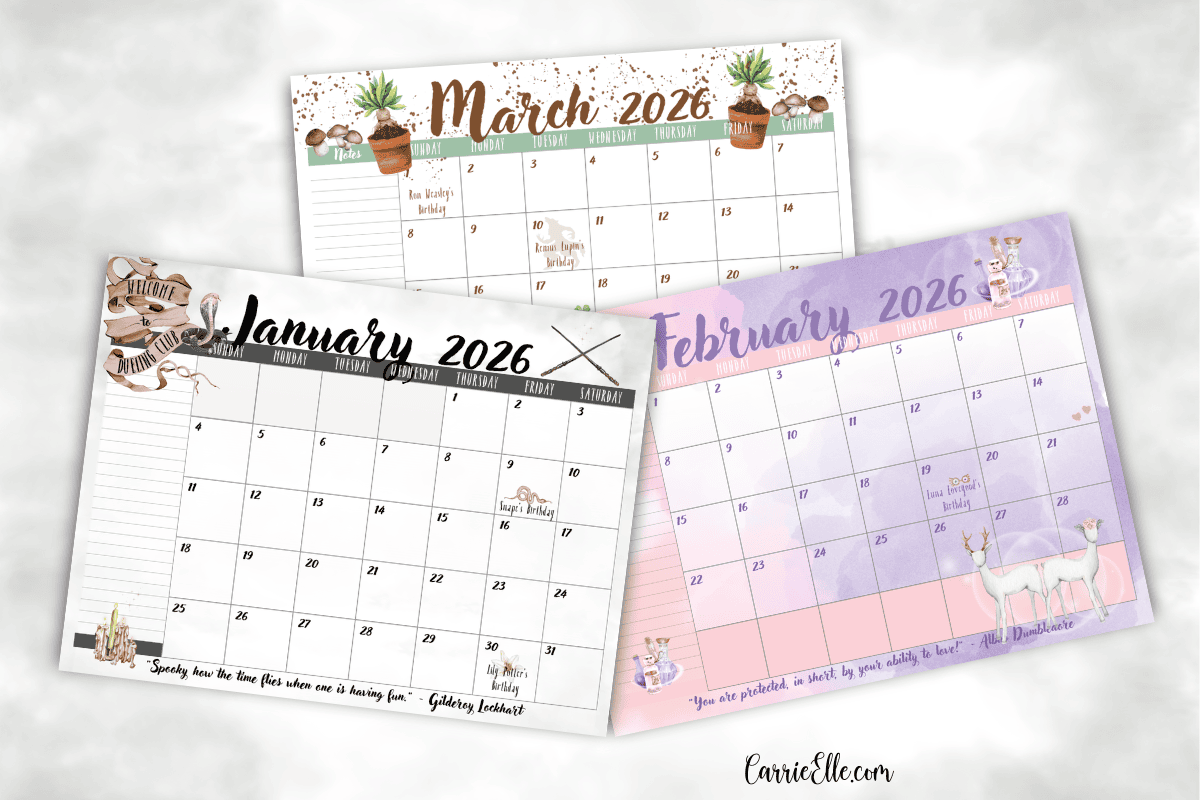 Printable Harry Potter Calendar December 2026