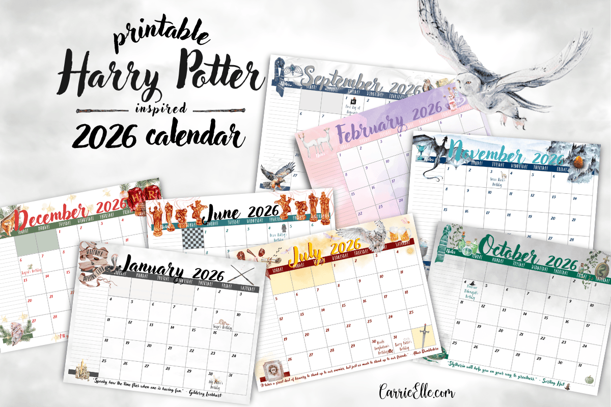 Free Printable 2026 Harry Potter Inspired Calendar Wizard Magic 