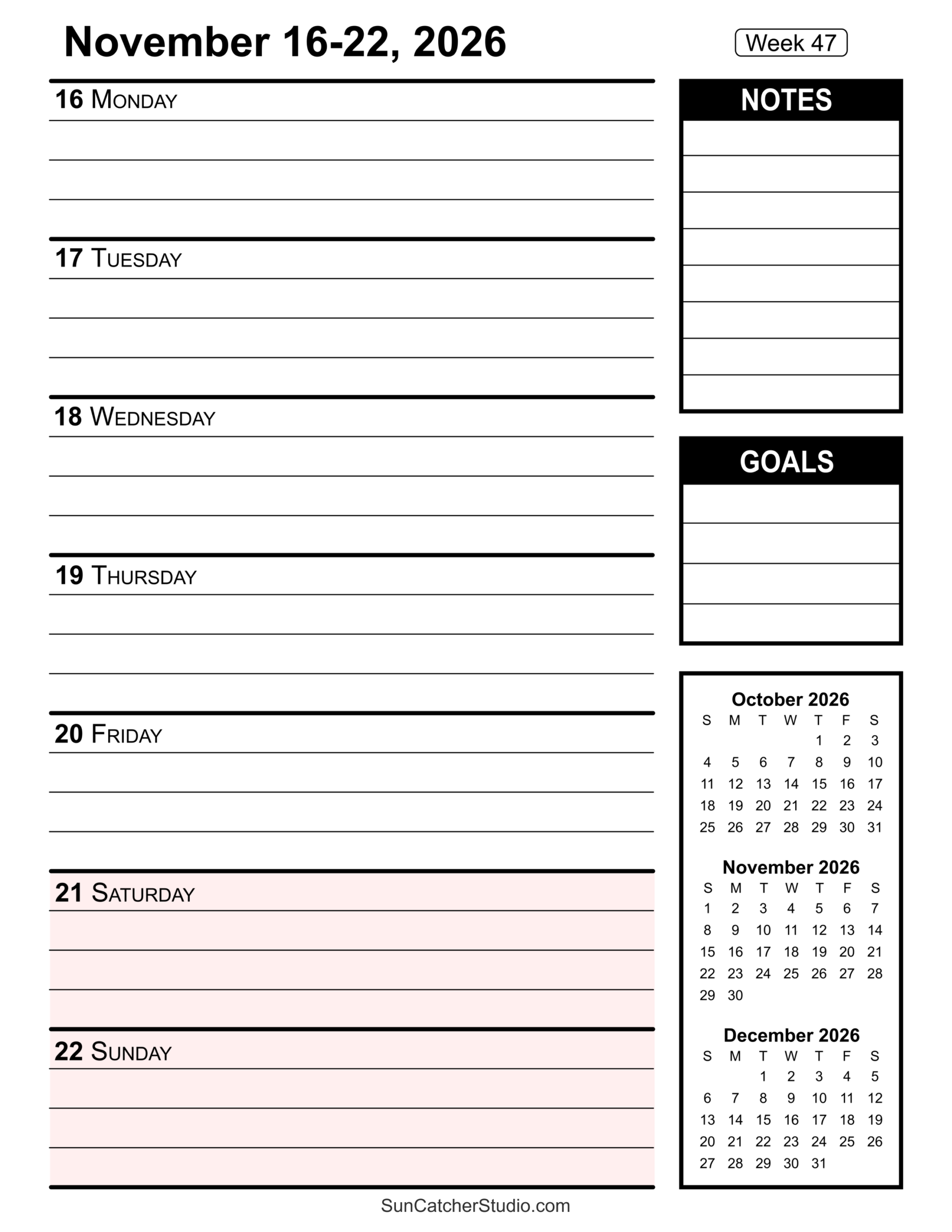 Free Printable 2026 Weekly Calendars For Easy Planning Free 
