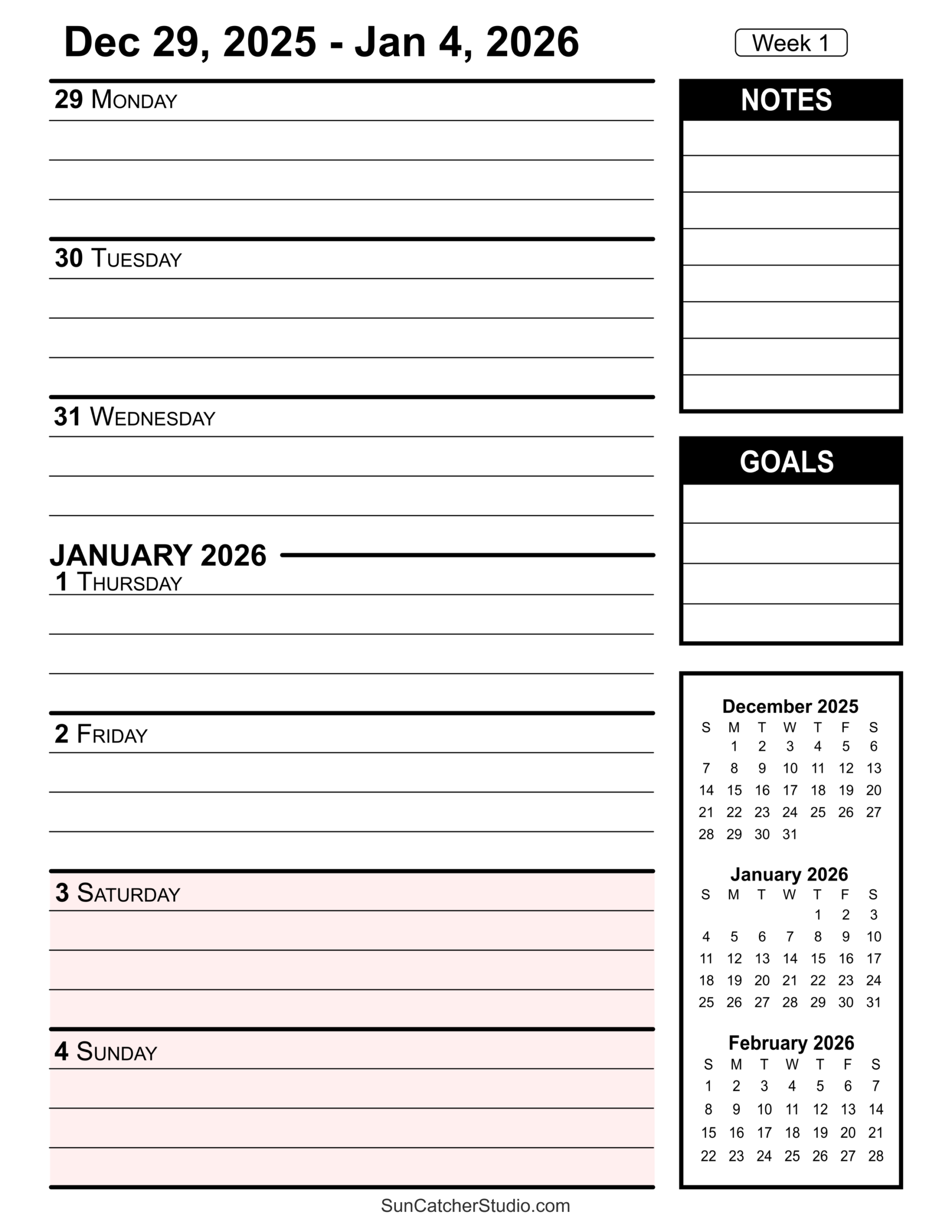 Free Printable 2026 Weekly Calendars For Easy Planning Free 