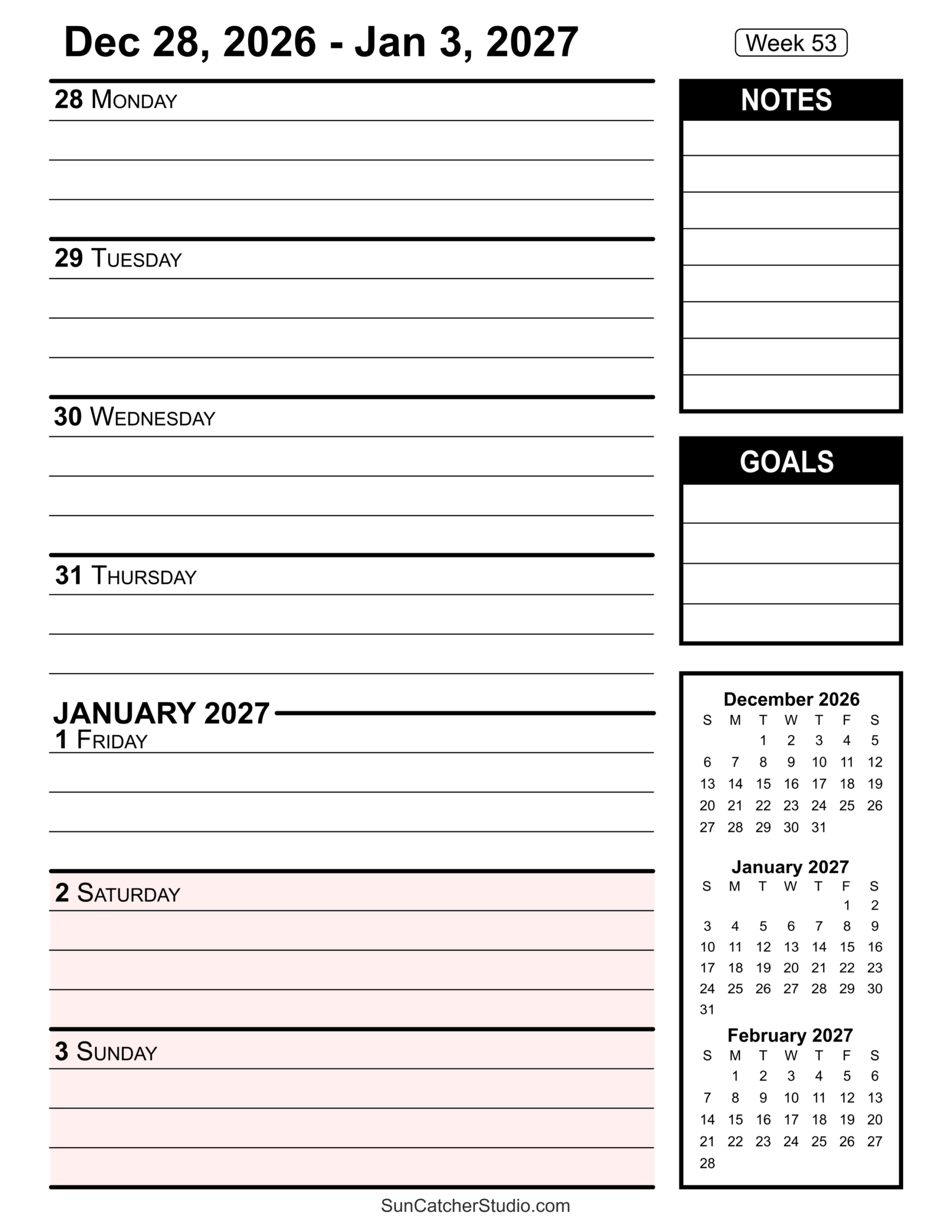 Blank Calendar 2026 With Lines Printable Free