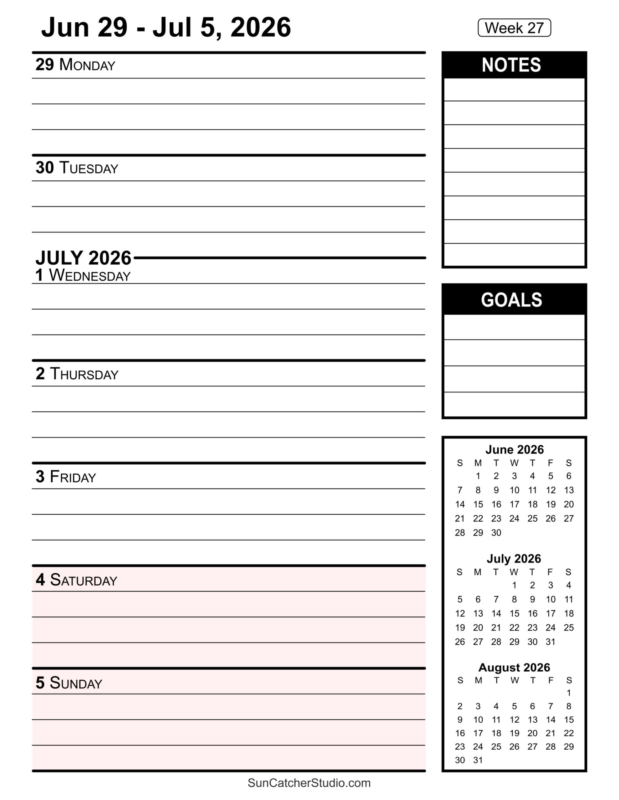 Free Printable 2026 Weekly Calendars For Easy Planning Free 