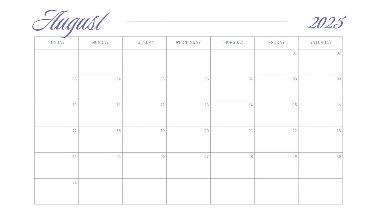 Free Printable August 2026 Calendar Templates Canva