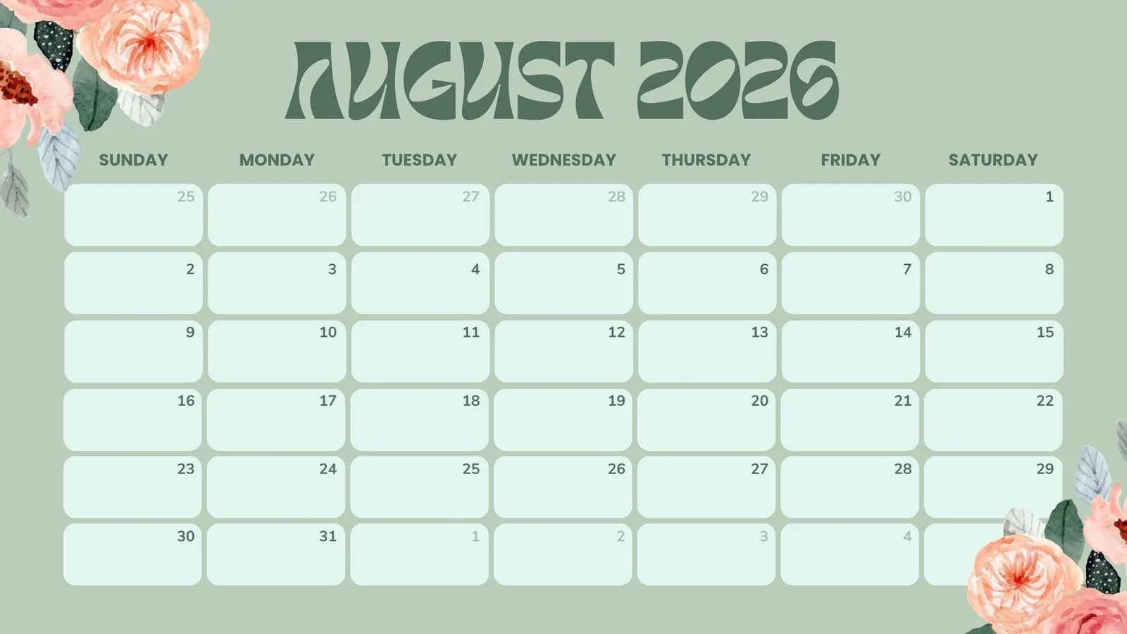 August 2026 November 2026 Calendar Printable