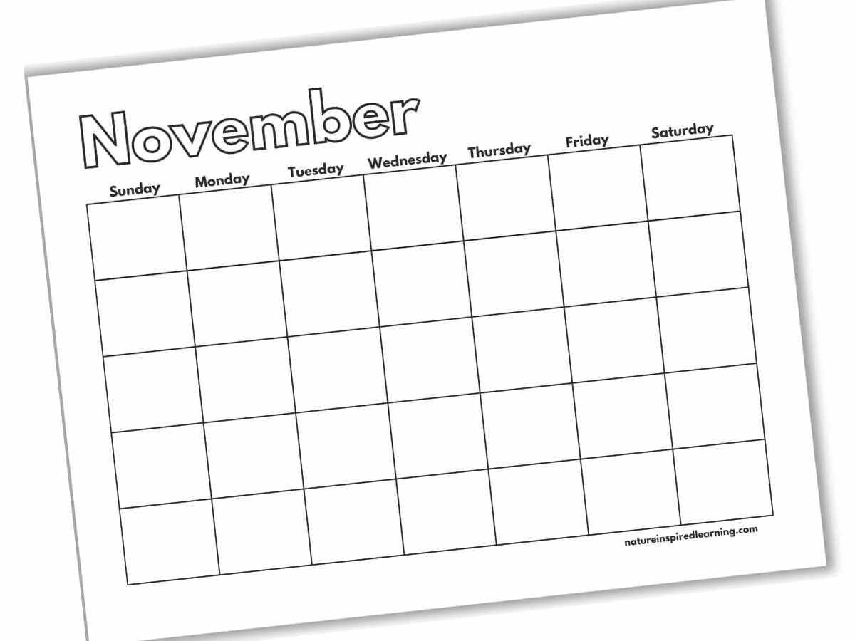 Blank Printable November Calendar First Grade