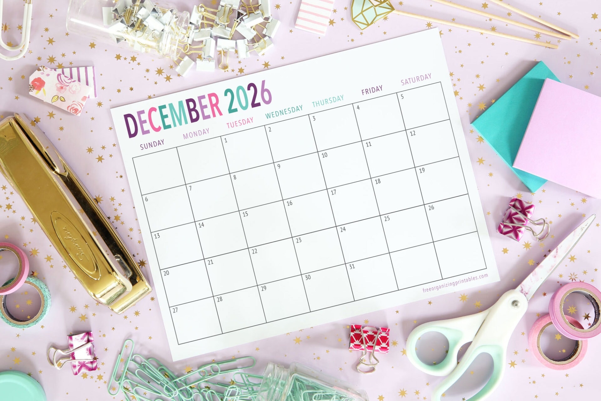 December 2026 Star Calendar Printable